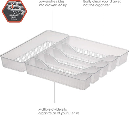 HEXA 5-Divider Expandable Silverware Tray (Stone Gray) - In-Drawer Organizer for Kitchen Accessories, Cutlery, Knives, & More / Easy-to-Clean Home & Apartment Essential