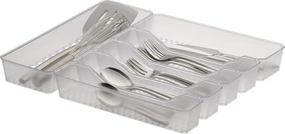 HEXA 5-Divider Expandable Silverware Tray (Stone Gray) - In-Drawer Organizer for Kitchen Accessories, Cutlery, Knives, & More / Easy-to-Clean Home & Apartment Essential