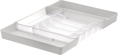 HEXA 5-Divider Expandable Silverware Tray (Stone Gray) - In-Drawer Organizer for Kitchen Accessories, Cutlery, Knives, & More / Easy-to-Clean Home & Apartment Essential