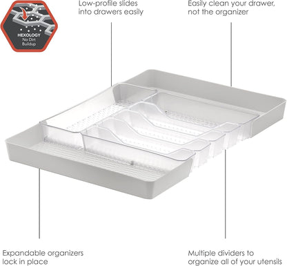HEXA 5-Divider Expandable Silverware Tray (Stone Gray) - In-Drawer Organizer for Kitchen Accessories, Cutlery, Knives, & More / Easy-to-Clean Home & Apartment Essential