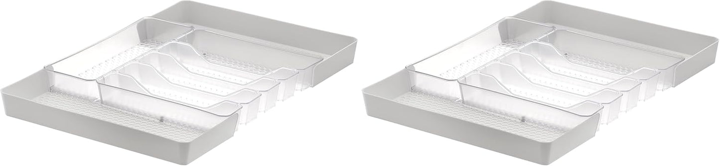 HEXA 5-Divider Expandable Silverware Tray (Stone Gray) - In-Drawer Organizer for Kitchen Accessories, Cutlery, Knives, & More / Easy-to-Clean Home & Apartment Essential