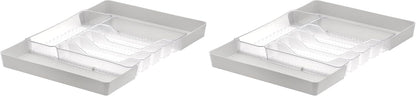 HEXA 5-Divider Expandable Silverware Tray (Stone Gray) - In-Drawer Organizer for Kitchen Accessories, Cutlery, Knives, & More / Easy-to-Clean Home & Apartment Essential