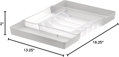 HEXA 5-Divider Expandable Silverware Tray (Stone Gray) - In-Drawer Organizer for Kitchen Accessories, Cutlery, Knives, & More / Easy-to-Clean Home & Apartment Essential
