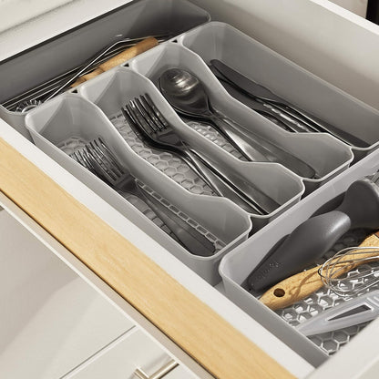 HEXA 5-Divider Expandable Silverware Tray (Stone Gray) - In-Drawer Organizer for Kitchen Accessories, Cutlery, Knives, & More / Easy-to-Clean Home & Apartment Essential