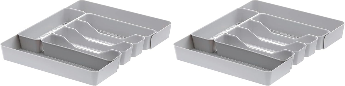 HEXA 5-Divider Expandable Silverware Tray (Stone Gray) - In-Drawer Organizer for Kitchen Accessories, Cutlery, Knives, & More / Easy-to-Clean Home & Apartment Essential