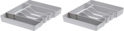 HEXA 5-Divider Expandable Silverware Tray (Stone Gray) - In-Drawer Organizer for Kitchen Accessories, Cutlery, Knives, & More / Easy-to-Clean Home & Apartment Essential