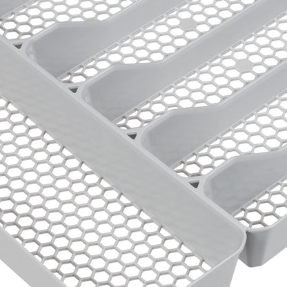 HEXA 5-Divider Expandable Silverware Tray (Stone Gray) - In-Drawer Organizer for Kitchen Accessories, Cutlery, Knives, & More / Easy-to-Clean Home & Apartment Essential