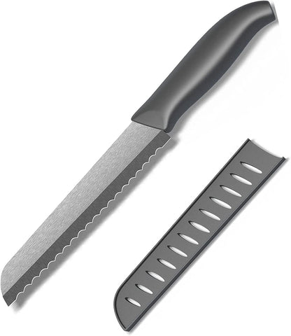 Ceramic Serrated Bread Knife Slicing Knife - 6" Sharp Blade Kitchen Knife | With Cover