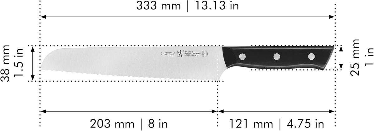 Dynamic Razor-Sharp 8-inch Bread Knife, Cake Knife, German Engineered Informed by 100+ Years of Mastery, Stainless Steel