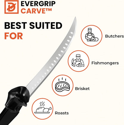 EverGrip Carve Carving Knife 10 Inch, High Carbon Stainless Steel Full Tang Granton Scimitar, Ergonomic Handle for Slicing Brisket, Carving Turkey & Filleting Fish, (Right Hand)