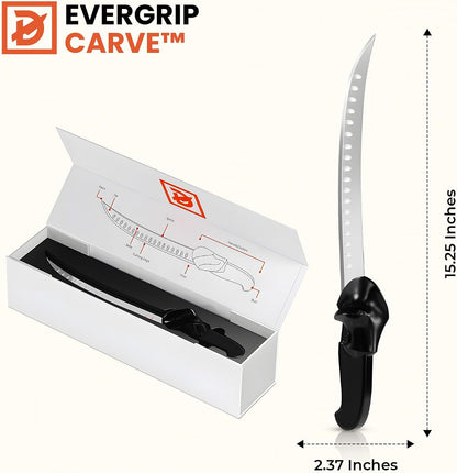 EverGrip Carve Carving Knife 10 Inch, High Carbon Stainless Steel Full Tang Granton Scimitar, Ergonomic Handle for Slicing Brisket, Carving Turkey & Filleting Fish, (Right Hand)