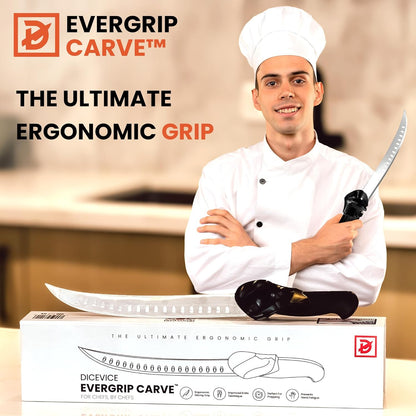 EverGrip Carve Carving Knife 10 Inch, High Carbon Stainless Steel Full Tang Granton Scimitar, Ergonomic Handle for Slicing Brisket, Carving Turkey & Filleting Fish, (Right Hand)