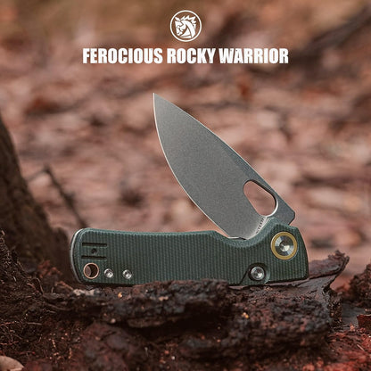 EDC Knife, 2.99" 14C28N Steel Wider Blade, Green Micarta Handle Top Liner Lock, Folding Pocket Knives with Clip for Men & Women, Survival Camping - Porcupine A2603