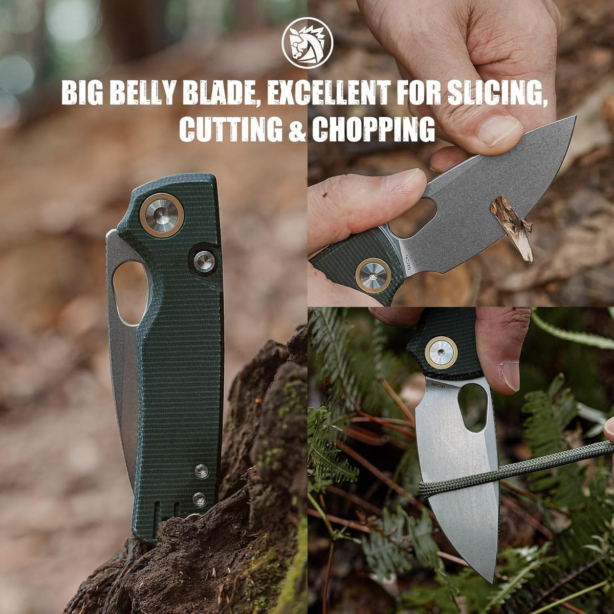 EDC Knife, 2.99" 14C28N Steel Wider Blade, Green Micarta Handle Top Liner Lock, Folding Pocket Knives with Clip for Men & Women, Survival Camping - Porcupine A2603