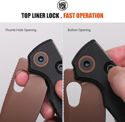 EDC Knife, 2.99" 14C28N Steel Wider Blade, Green Micarta Handle Top Liner Lock, Folding Pocket Knives with Clip for Men & Women, Survival Camping - Porcupine A2603