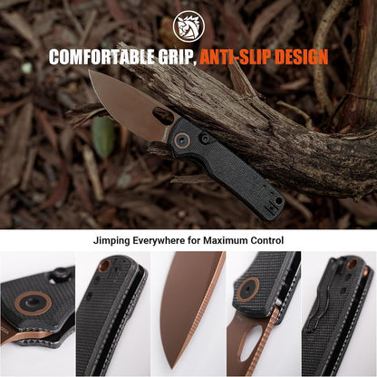 EDC Knife, 2.99" 14C28N Steel Wider Blade, Green Micarta Handle Top Liner Lock, Folding Pocket Knives with Clip for Men & Women, Survival Camping - Porcupine A2603