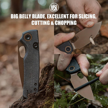 EDC Knife, 2.99" 14C28N Steel Wider Blade, Green Micarta Handle Top Liner Lock, Folding Pocket Knives with Clip for Men & Women, Survival Camping - Porcupine A2603