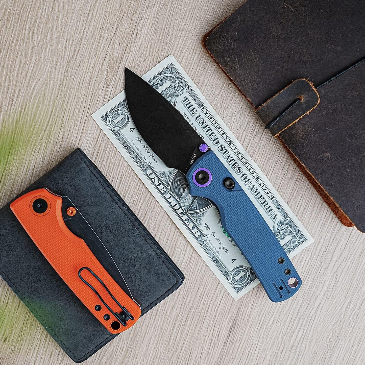 EDC Knife, 2.99" 14C28N Steel Wider Blade, Green Micarta Handle Top Liner Lock, Folding Pocket Knives with Clip for Men & Women, Survival Camping - Porcupine A2603
