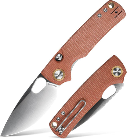 EDC Knife, 2.99" 14C28N Steel Wider Blade, Green Micarta Handle Top Liner Lock, Folding Pocket Knives with Clip for Men & Women, Survival Camping - Porcupine A2603