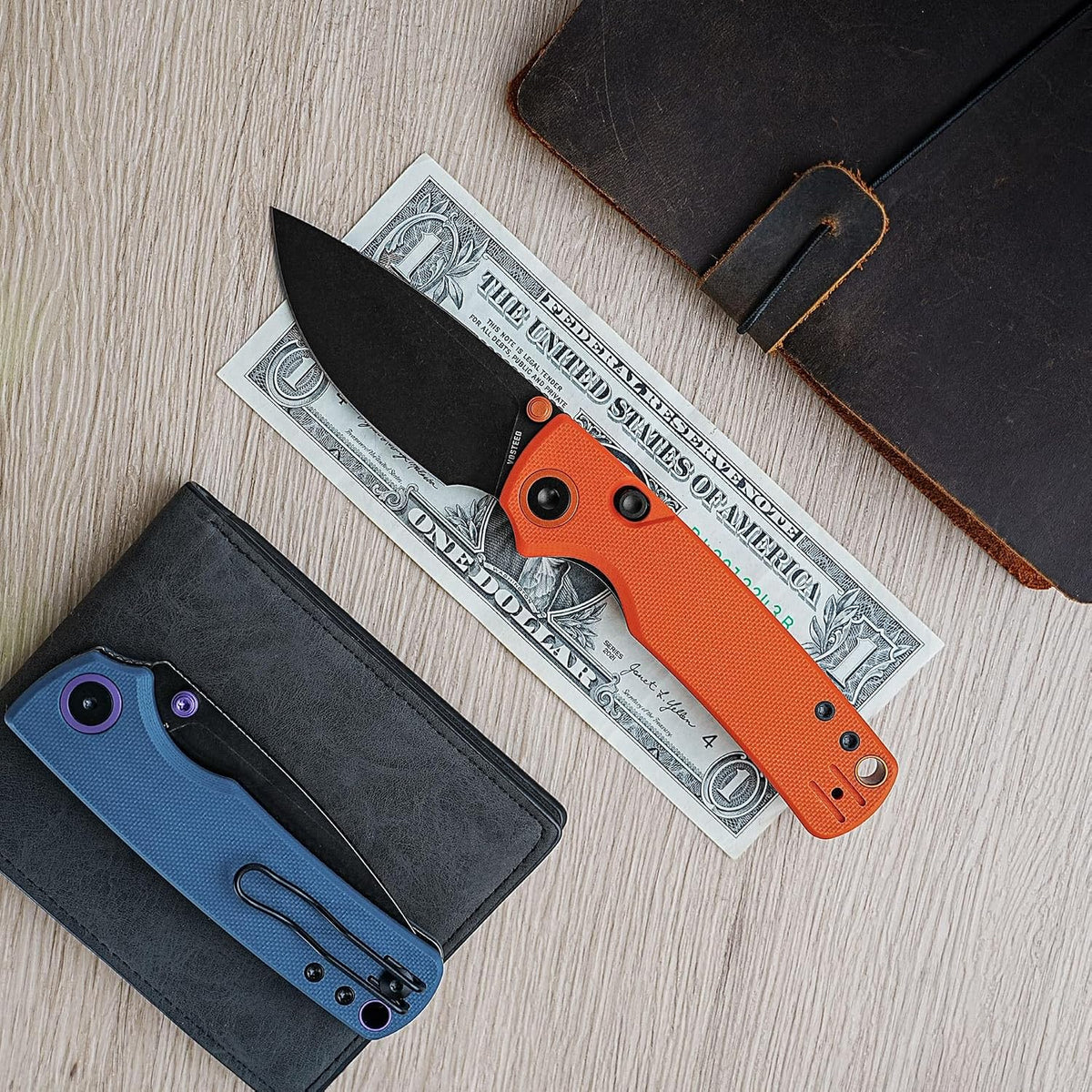 EDC Knife, 2.99" 14C28N Steel Wider Blade, Green Micarta Handle Top Liner Lock, Folding Pocket Knives with Clip for Men & Women, Survival Camping - Porcupine A2603