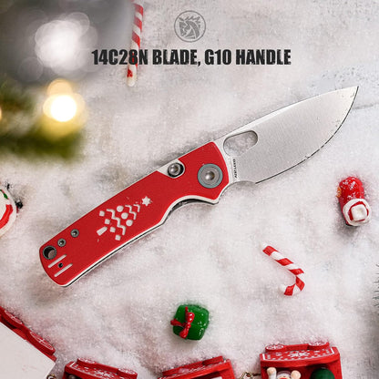 EDC Knife, 2.99" 14C28N Steel Wider Blade, Green Micarta Handle Top Liner Lock, Folding Pocket Knives with Clip for Men & Women, Survival Camping - Porcupine A2603