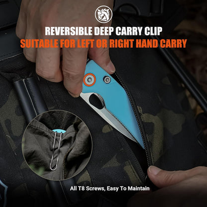 EDC Knife, 2.99" 14C28N Steel Wider Blade, Green Micarta Handle Top Liner Lock, Folding Pocket Knives with Clip for Men & Women, Survival Camping - Porcupine A2603