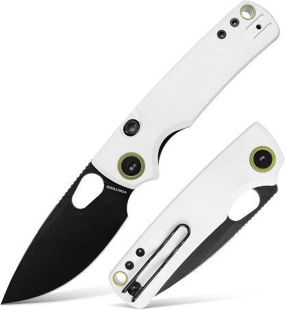 EDC Knife, 2.99" 14C28N Steel Wider Blade, Green Micarta Handle Top Liner Lock, Folding Pocket Knives with Clip for Men & Women, Survival Camping - Porcupine A2603