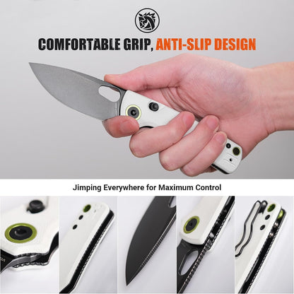 EDC Knife, 2.99" 14C28N Steel Wider Blade, Green Micarta Handle Top Liner Lock, Folding Pocket Knives with Clip for Men & Women, Survival Camping - Porcupine A2603