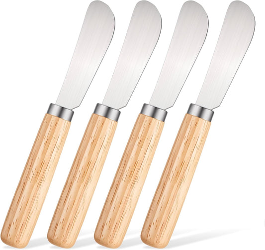 4 PCS Cheese Spreader, Stainless Steel Blade Butter Spreder Knife Wooden Handle Butter Knives Spreaders for Smooth Spreading Cheese Cream Jam Sandwiches Peanut Kitchen Utensils