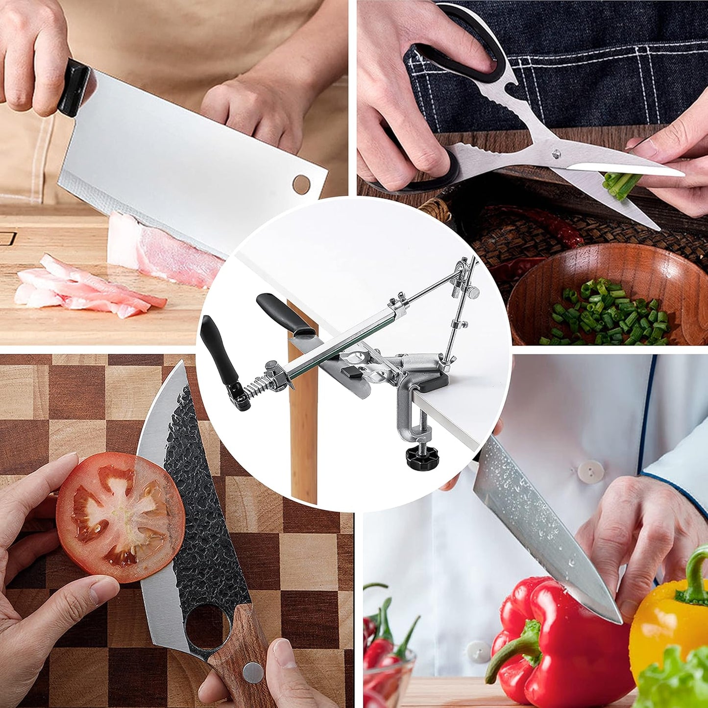 RUIXIN PRO RX-009 Professional Knife Sharpener with 10 Whetstones, 360° Rotation Flip Design Fixed-Angle Aluminum Alloy Kitchen Chef Knife Sharpening Kit Abrasive Holding System Tools