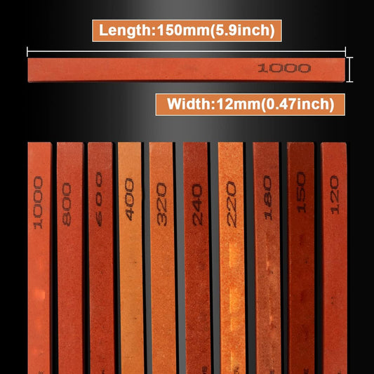 10pcs Sharpening Stone Set-10 Grit Assorted Sizes Whetstone Sharpener Polishing Honing Stone Kit 120#,150#,180#,220#,240#,320#,400#,600#,800#,1000#(5.9x0.47x0.24Inch)