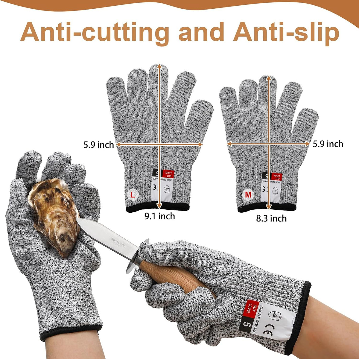 Oyster Shucking Knife Set, 9 Pack Stainless Steel Oyster Knifes with 2 Pairs Level 5 Cut-Resistant Gloves, Seafood Opener Kit Tools Gift for All Kinds of Oysters Clam Pearl Shell Shucking