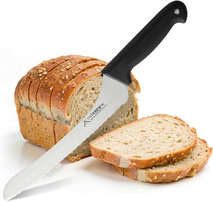 Offset Serrated Bread Knife, Professional 9-Inch German Steel Blade For Homemade Sourdough, Artisan Bread Slicing, or Cake Cutting, Ergonomic Soft-Grip Handle, NSF-Certified Kitchen Knife