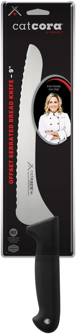 Offset Serrated Bread Knife, Professional 9-Inch German Steel Blade For Homemade Sourdough, Artisan Bread Slicing, or Cake Cutting, Ergonomic Soft-Grip Handle, NSF-Certified Kitchen Knife