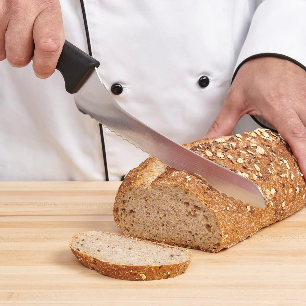 Offset Serrated Bread Knife, Professional 9-Inch German Steel Blade For Homemade Sourdough, Artisan Bread Slicing, or Cake Cutting, Ergonomic Soft-Grip Handle, NSF-Certified Kitchen Knife
