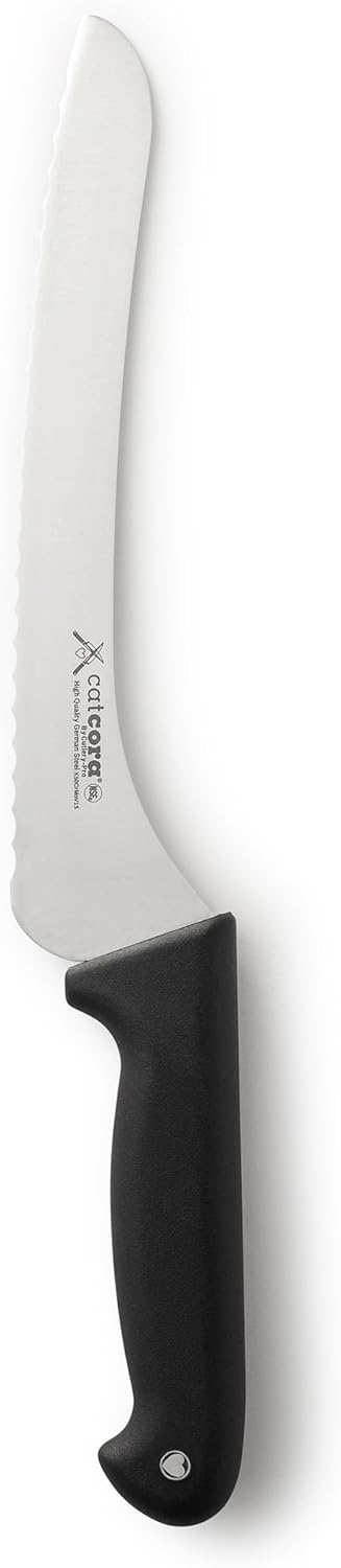 Offset Serrated Bread Knife, Professional 9-Inch German Steel Blade For Homemade Sourdough, Artisan Bread Slicing, or Cake Cutting, Ergonomic Soft-Grip Handle, NSF-Certified Kitchen Knife