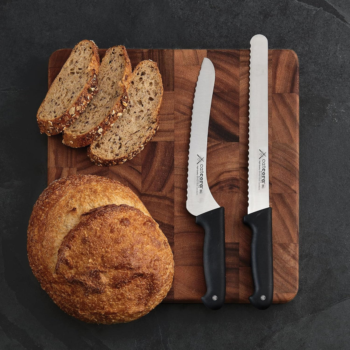 Offset Serrated Bread Knife, Professional 9-Inch German Steel Blade For Homemade Sourdough, Artisan Bread Slicing, or Cake Cutting, Ergonomic Soft-Grip Handle, NSF-Certified Kitchen Knife