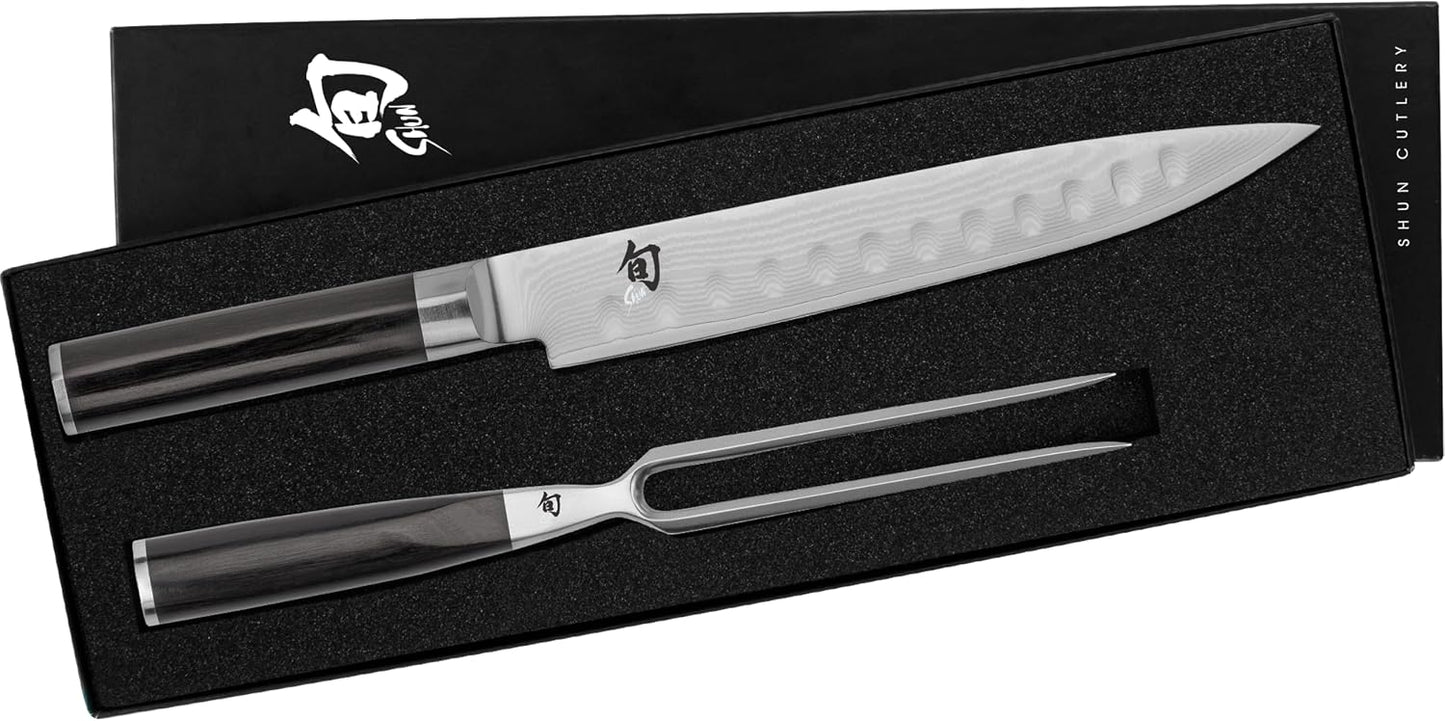 Classic 2 Piece Carving Set | Includes 9" Classic HG Slicing Knife & Carving Fork, VG-MAX Core, Damascus Stainless Steel Cladding, Pakkawood Handle