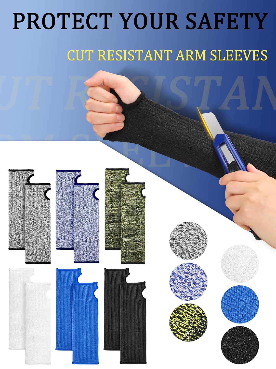 Cut Resistant Sleeves Protective Arm Sleeves Safety Arms Protection Sleeves with Thumb Hole for Garden Kitchen