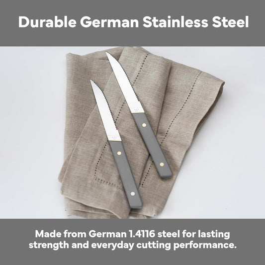Steak Knives Set of 4 - Precision Serrated Blades for Effortless Dining - German Stainless Steel - Superior Cuts with Four Steak Knives - Comfortable, Sleek Handles - Gray