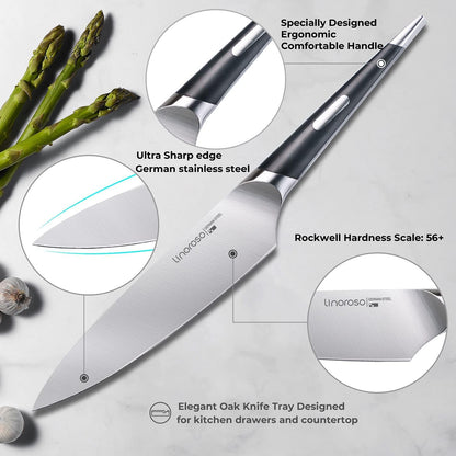 Chef Knife Kitchen Knife Ultra Sharp Cooking Knife, 7 inch Precision Forged German High-Carbon Stainless Steel Cutting Knife with Exquisite In-Drawer Knife Block- MAKO Series