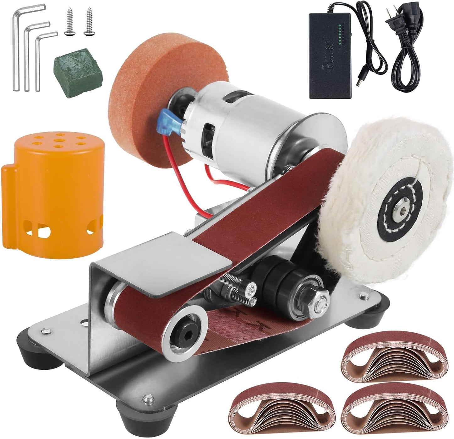 Mini Sander, 15 Electric Grinder, 7-Speed Knife Sharpener, Heavy Duty Sander w/30 Sanding Belts, Electric Grinding Machine for Metal Jewelry