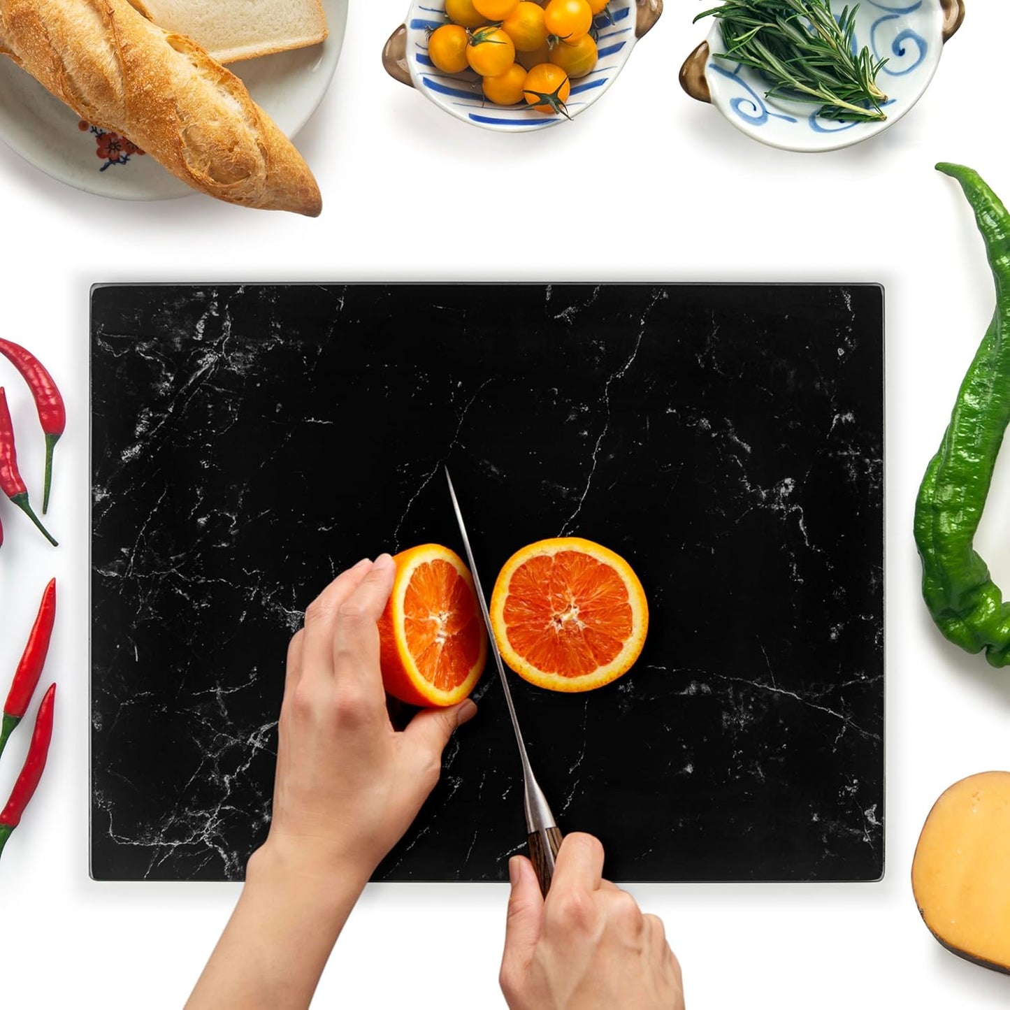 Kitchenville Glass Cutting Board 20”x16”: Tempered Glass Kitchen Counter Protector - Durable- Scratch-Resistant, Heat-Proof - Design 8 - Grey & Gold