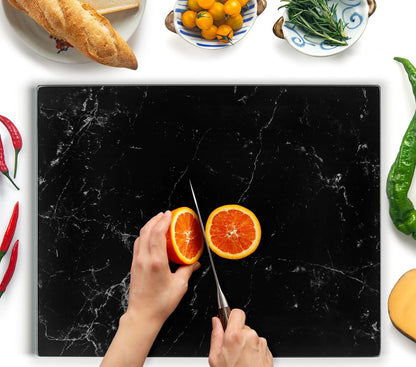 Kitchenville Glass Cutting Board 20”x16”: Tempered Glass Kitchen Counter Protector - Durable- Scratch-Resistant, Heat-Proof - Design 8 - Grey & Gold
