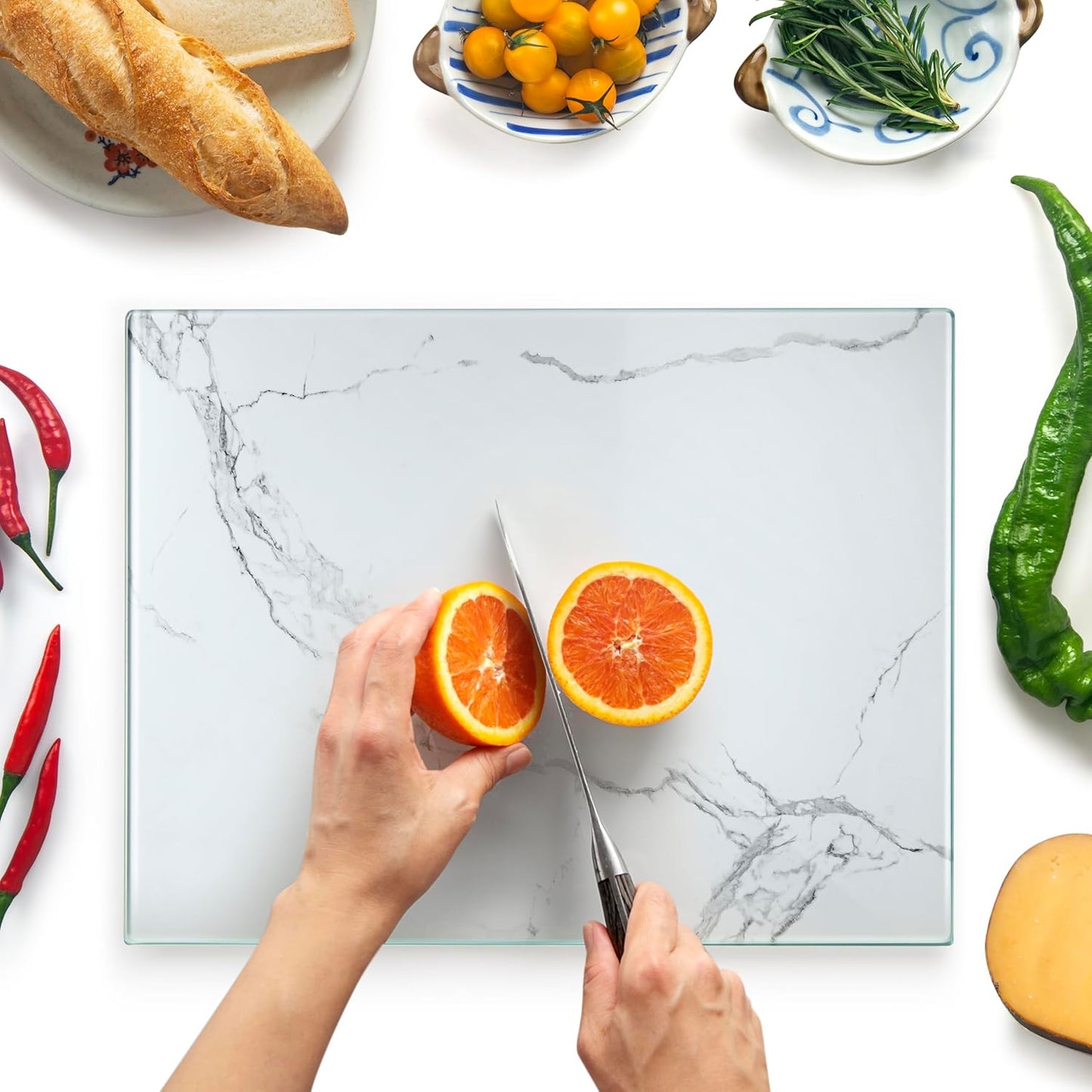 Kitchenville Glass Cutting Board 20”x16”: Tempered Glass Kitchen Counter Protector - Durable- Scratch-Resistant, Heat-Proof - Design 8 - Grey & Gold
