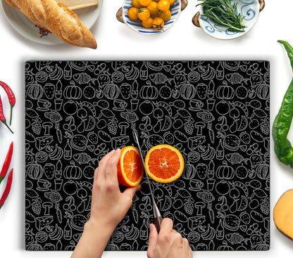 Kitchenville Glass Cutting Board 20”x16”: Tempered Glass Kitchen Counter Protector - Durable- Scratch-Resistant, Heat-Proof - Design 8 - Grey & Gold