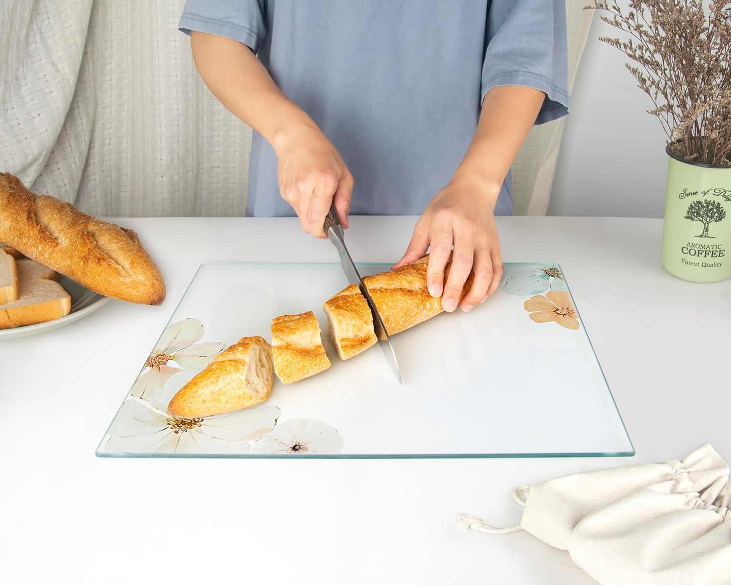Kitchenville Glass Cutting Board 20”x16”: Tempered Glass Kitchen Counter Protector - Durable- Scratch-Resistant, Heat-Proof - Design 8 - Grey & Gold
