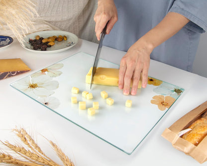 Kitchenville Glass Cutting Board 20”x16”: Tempered Glass Kitchen Counter Protector - Durable- Scratch-Resistant, Heat-Proof - Design 8 - Grey & Gold