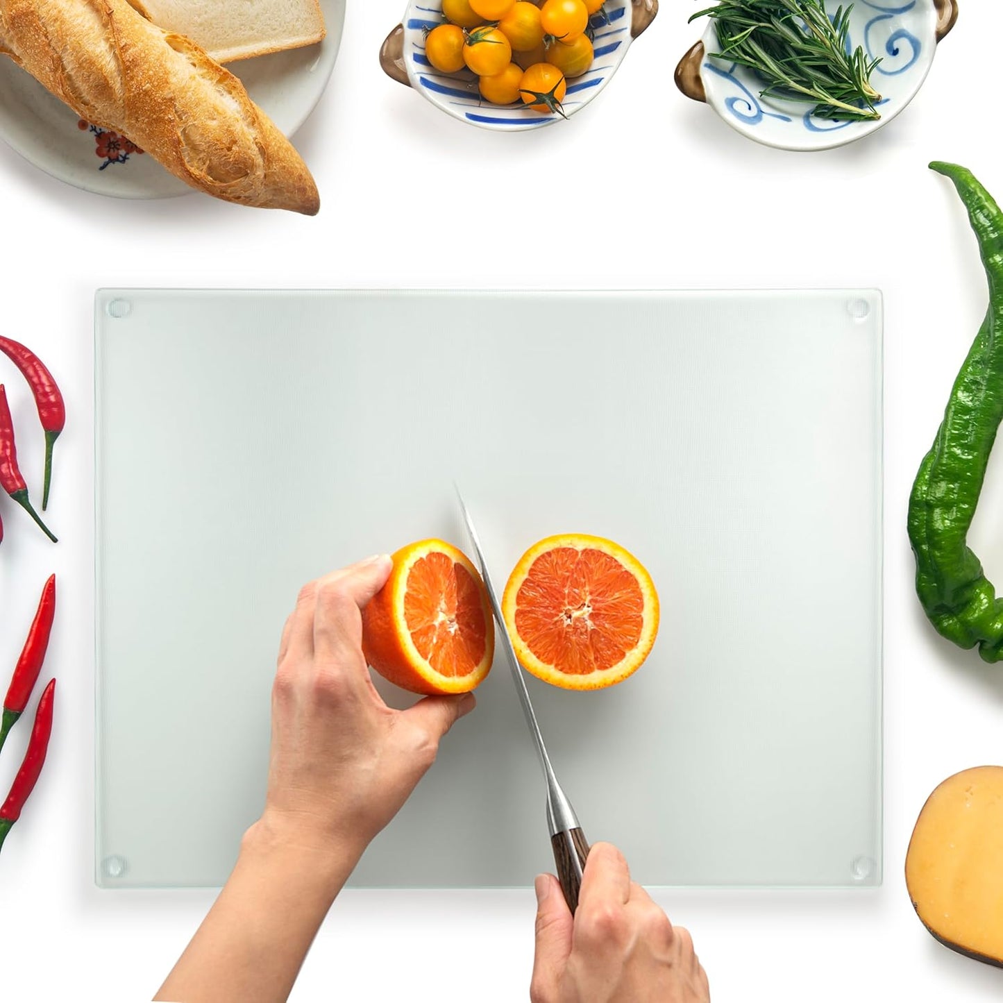 Kitchenville Glass Cutting Board 20”x16”: Tempered Glass Kitchen Counter Protector - Durable- Scratch-Resistant, Heat-Proof - Design 8 - Grey & Gold