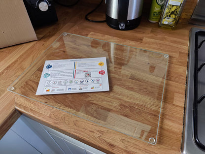 Kitchenville Glass Cutting Board 20”x16”: Tempered Glass Kitchen Counter Protector - Durable- Scratch-Resistant, Heat-Proof - Design 8 - Grey & Gold